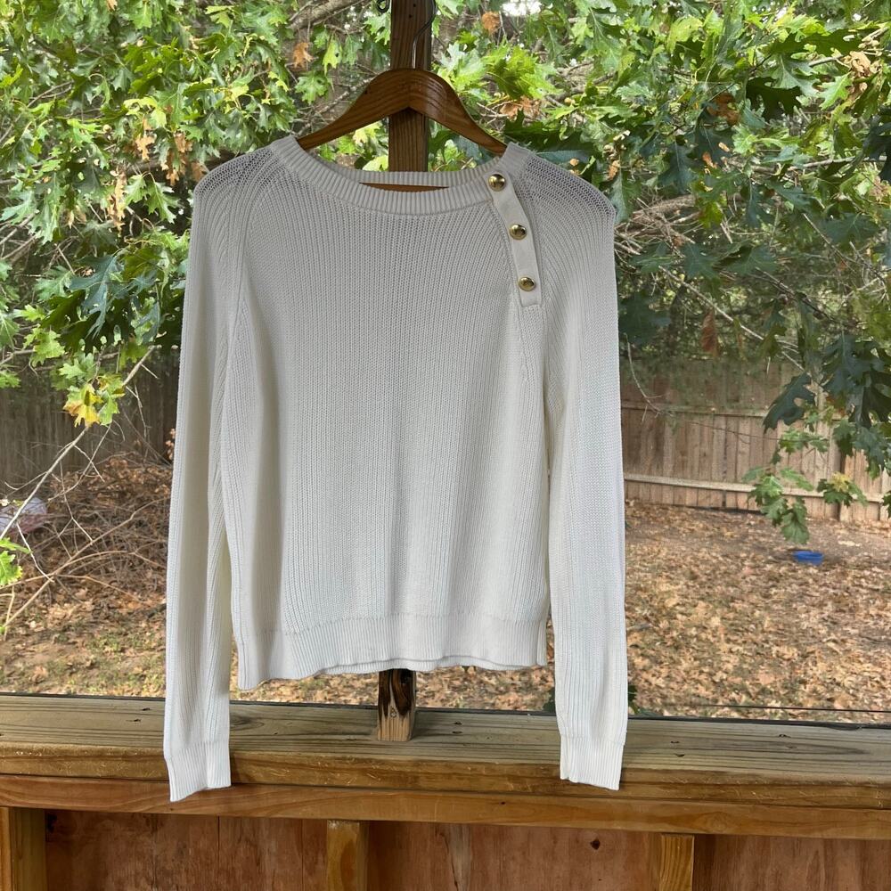 J.Crew Factory Women's Button Raglan Crewneck Sweater Ivory Size S